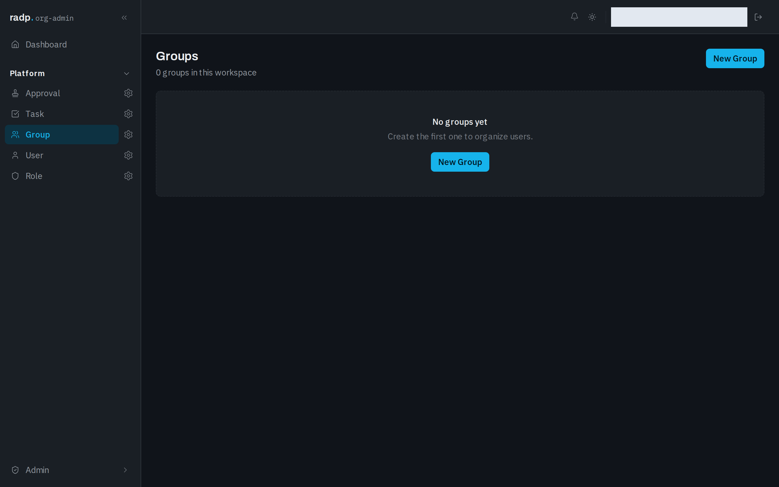 The Groups screen before any group has been created