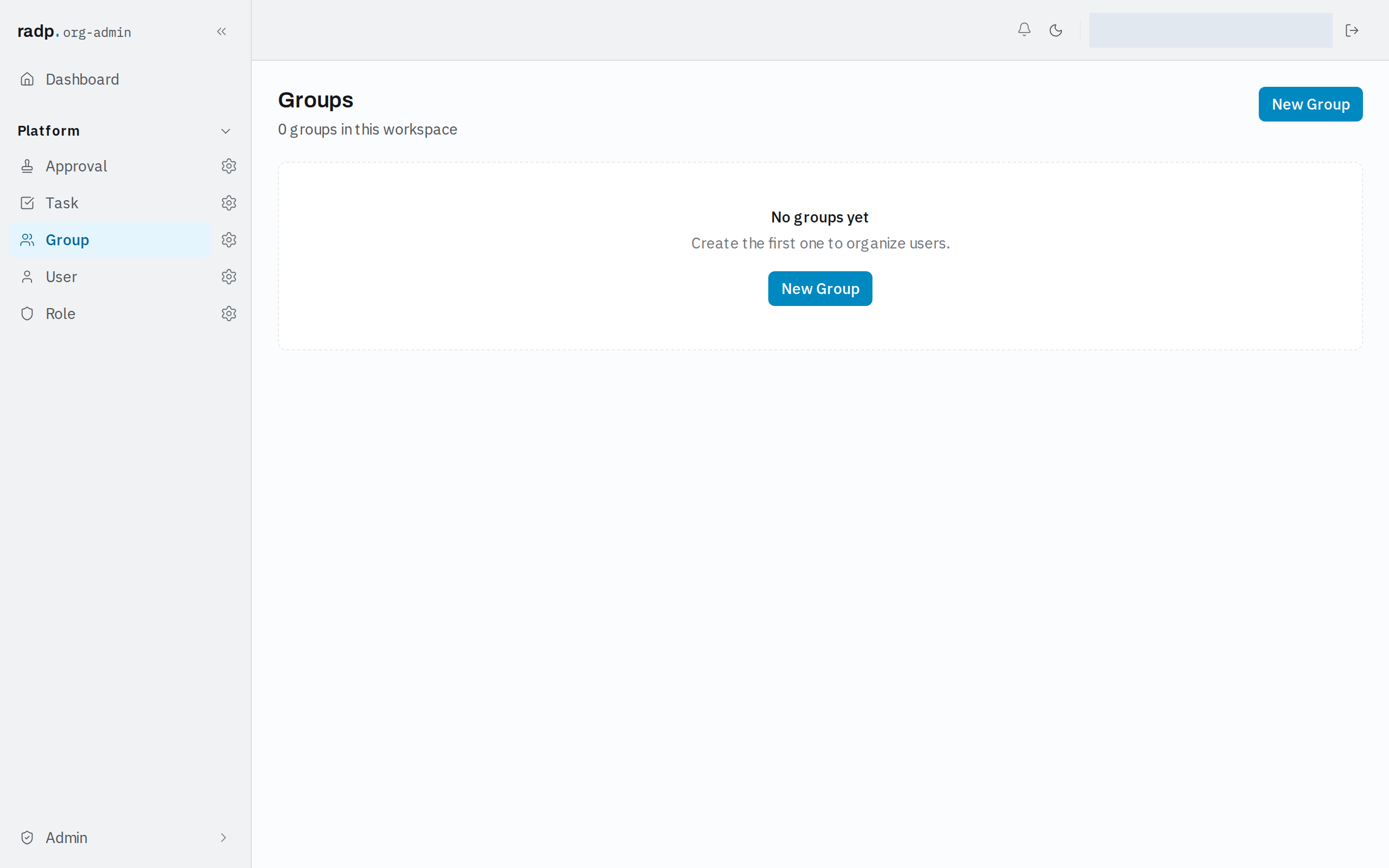 The Groups screen before any group has been created