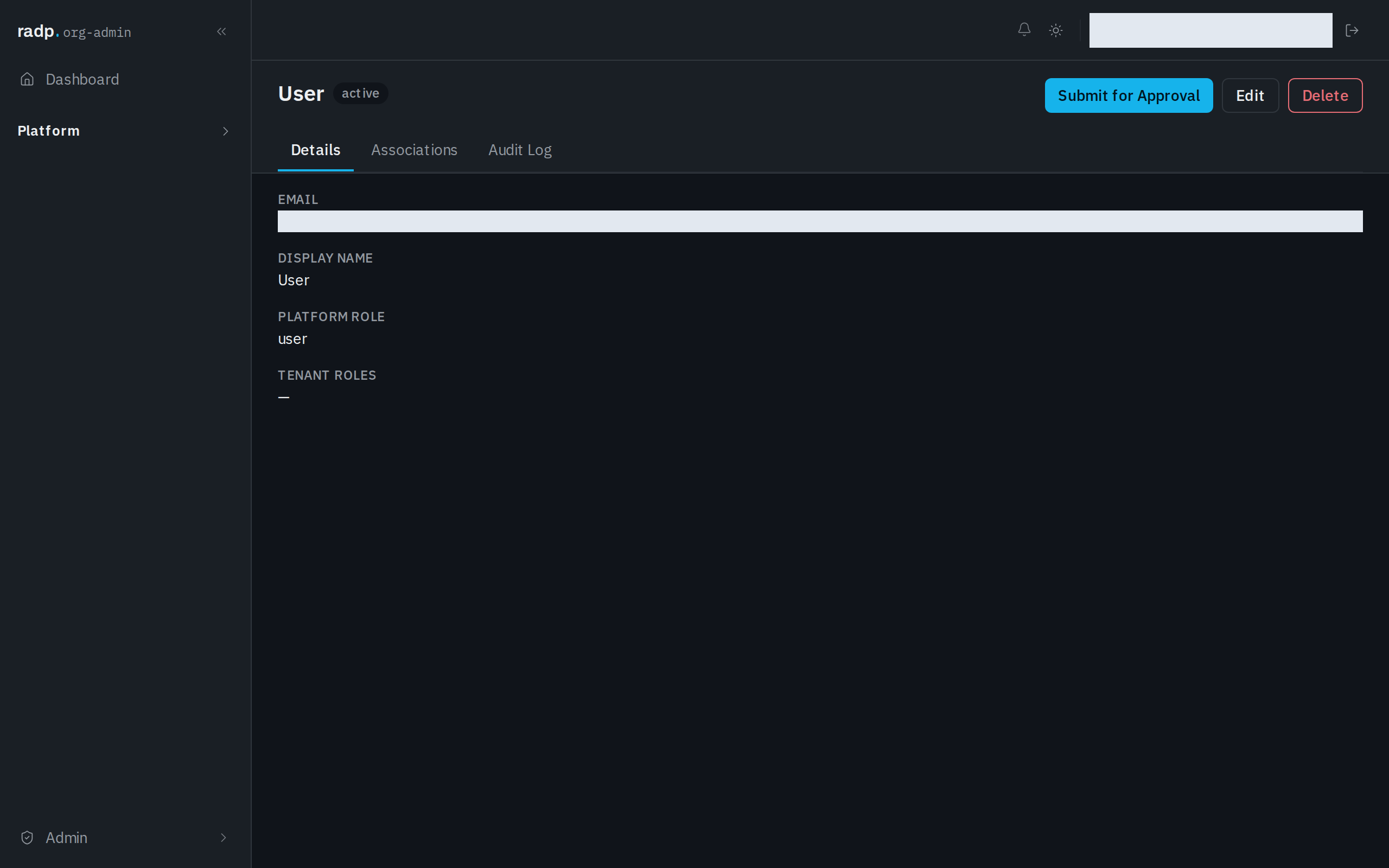 A user record, on the Details tab