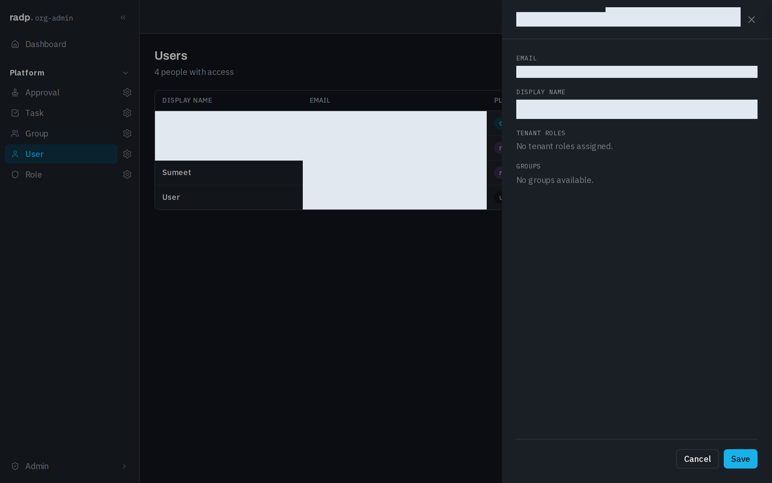 Editing a person, with tenant roles and groups