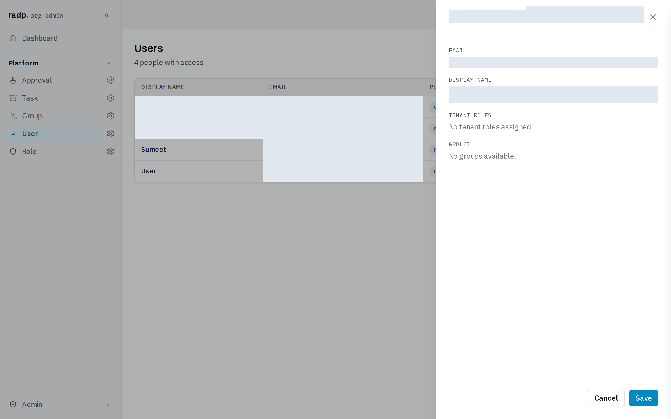Editing a person, with tenant roles and groups