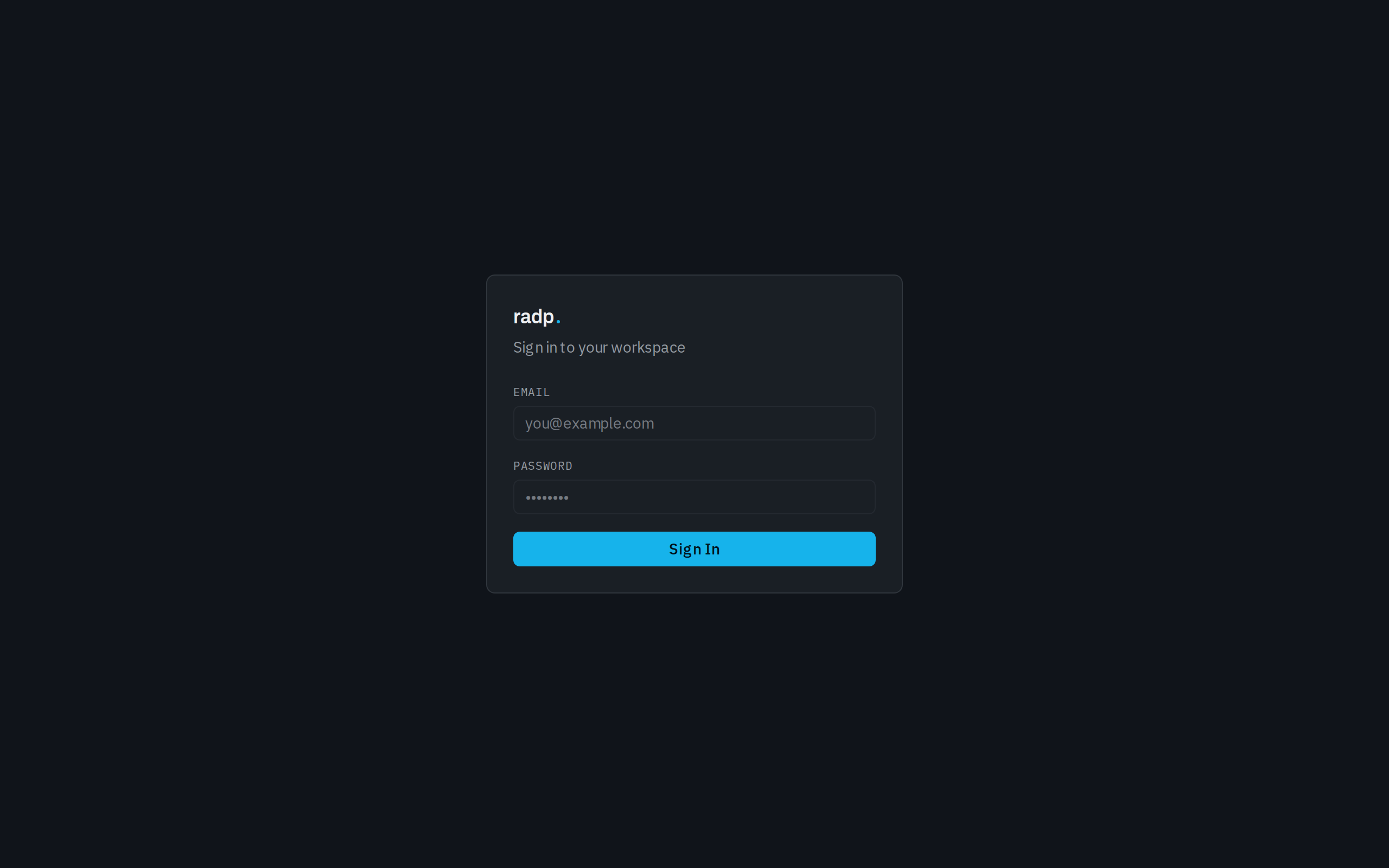 The sign-in screen, with Email and Password fields and a Sign In button