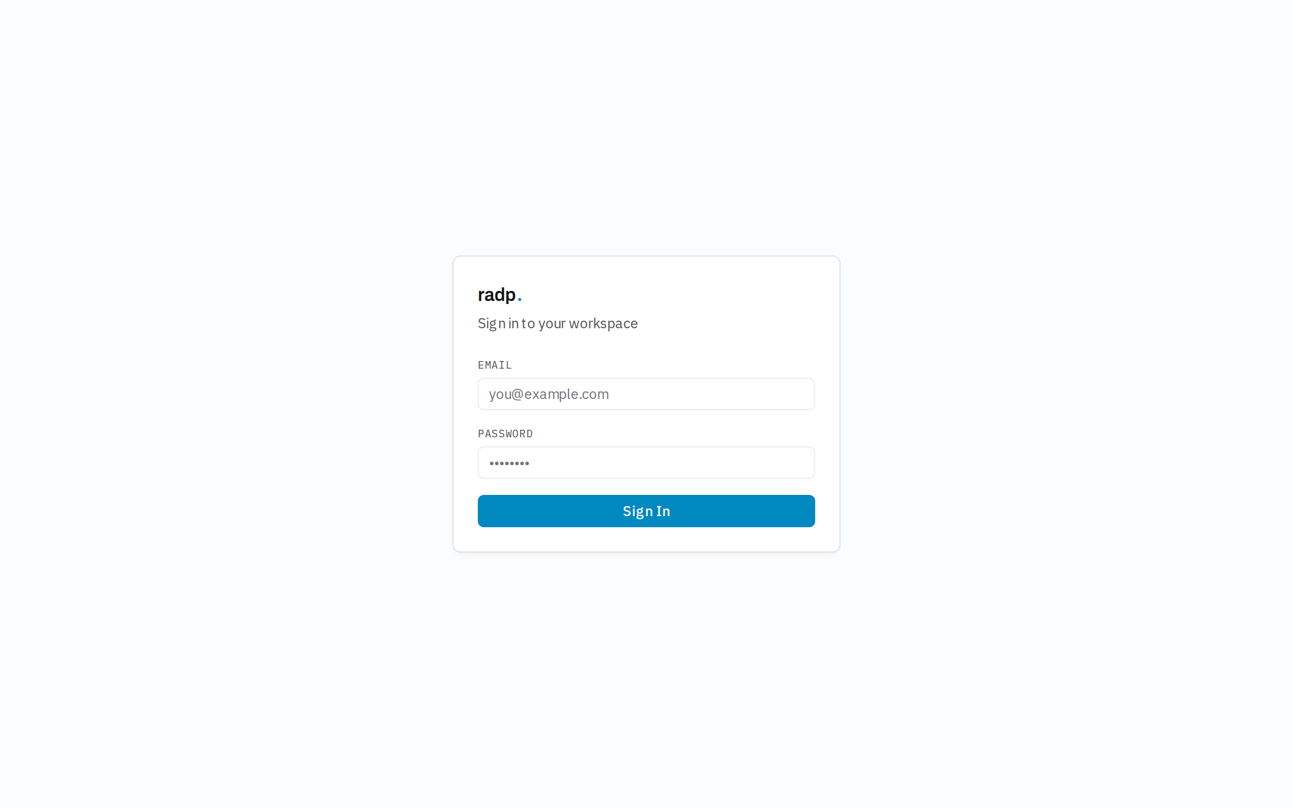 The sign-in screen, with Email and Password fields and a Sign In button