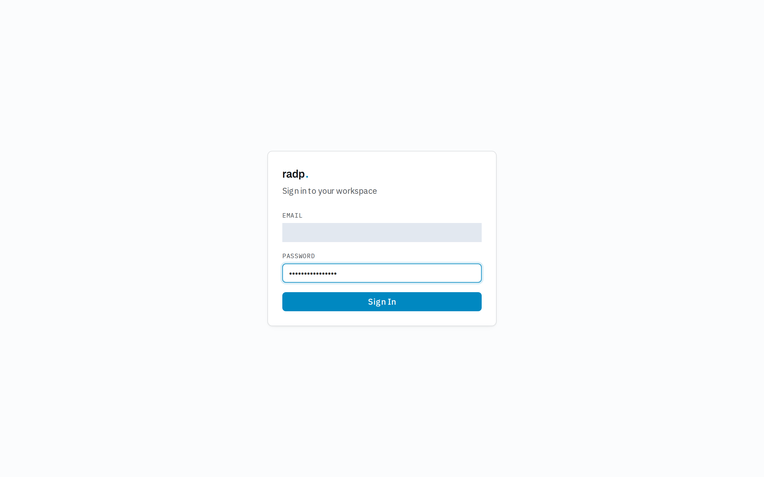 The sign-in screen with an email address and password filled in