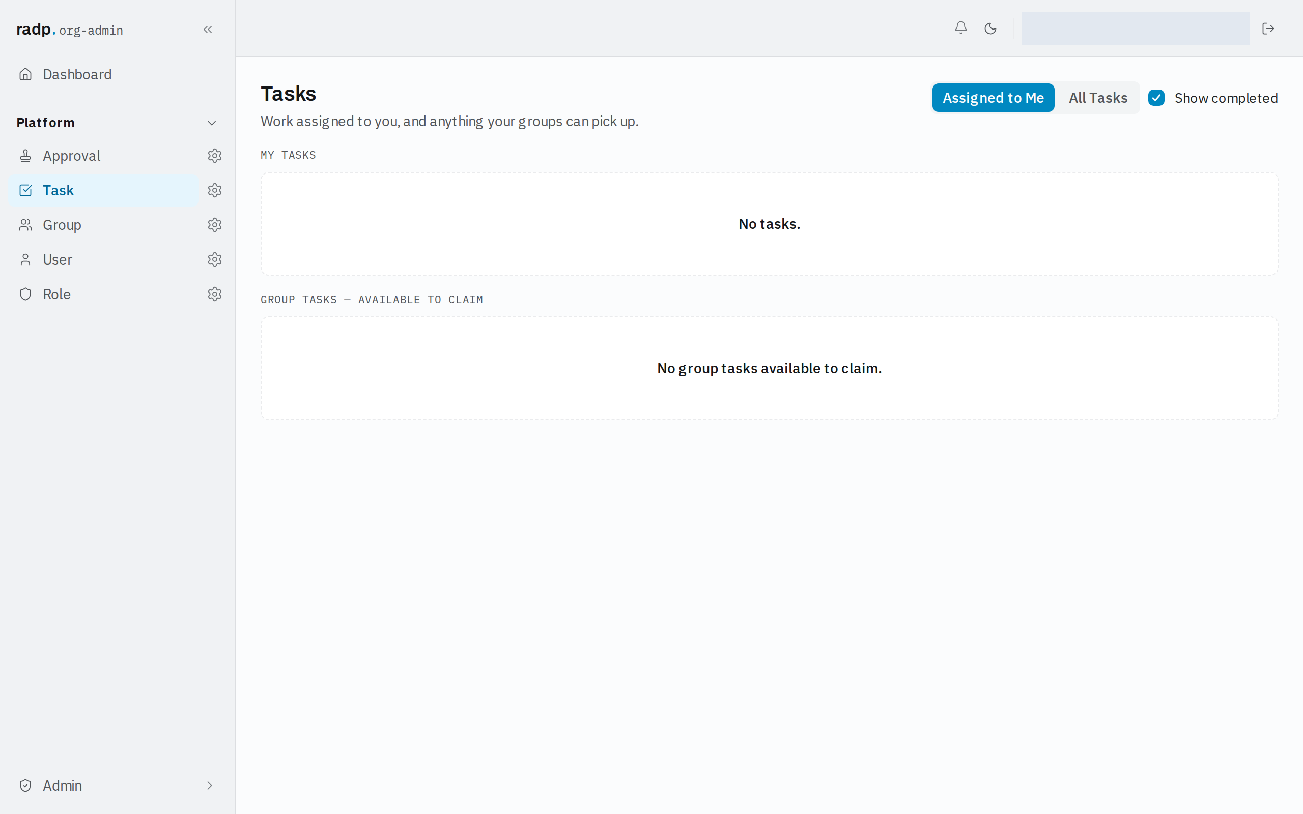 The Tasks inbox with Show completed turned on
