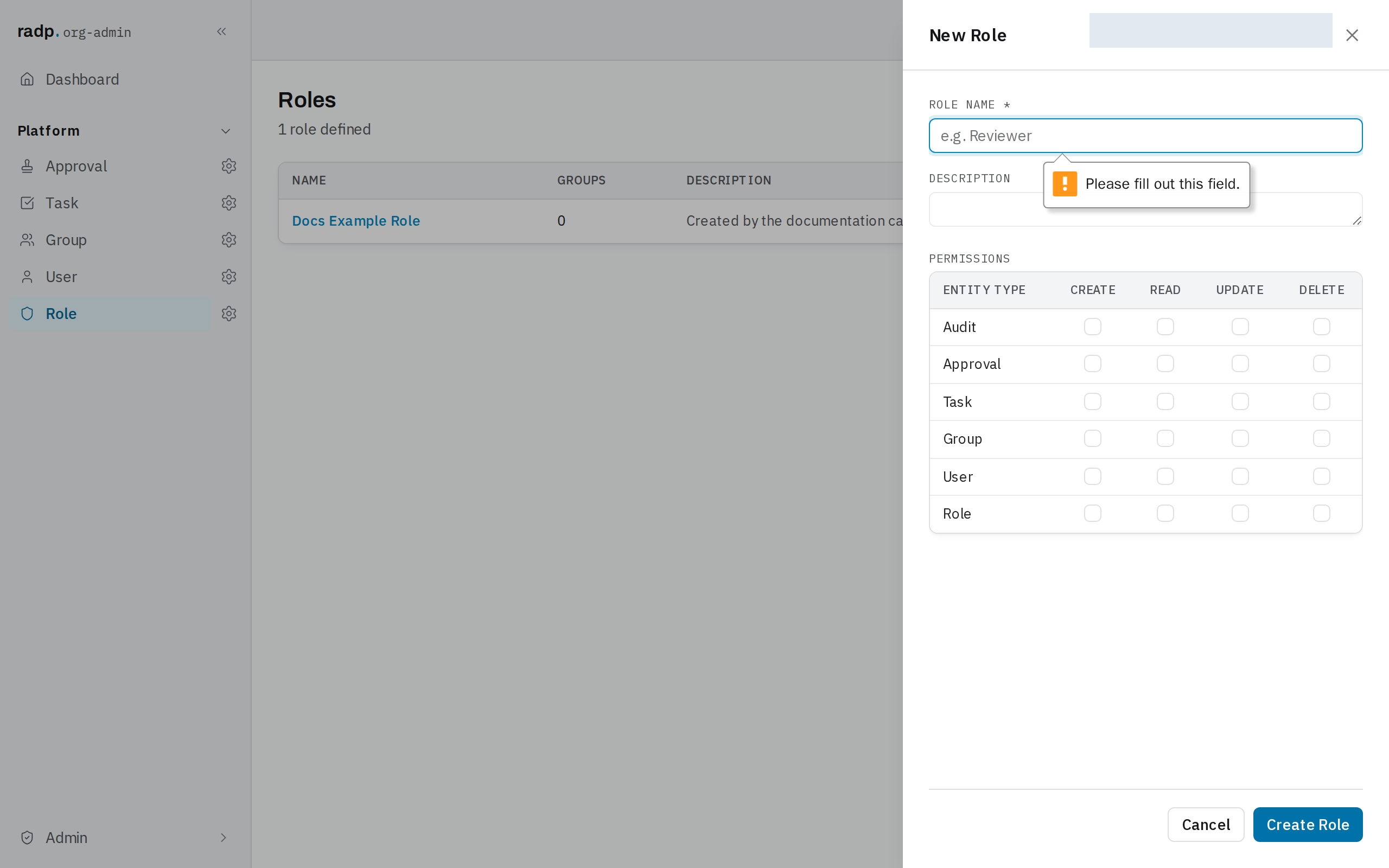 The create form still open, with the list behind it unchanged
