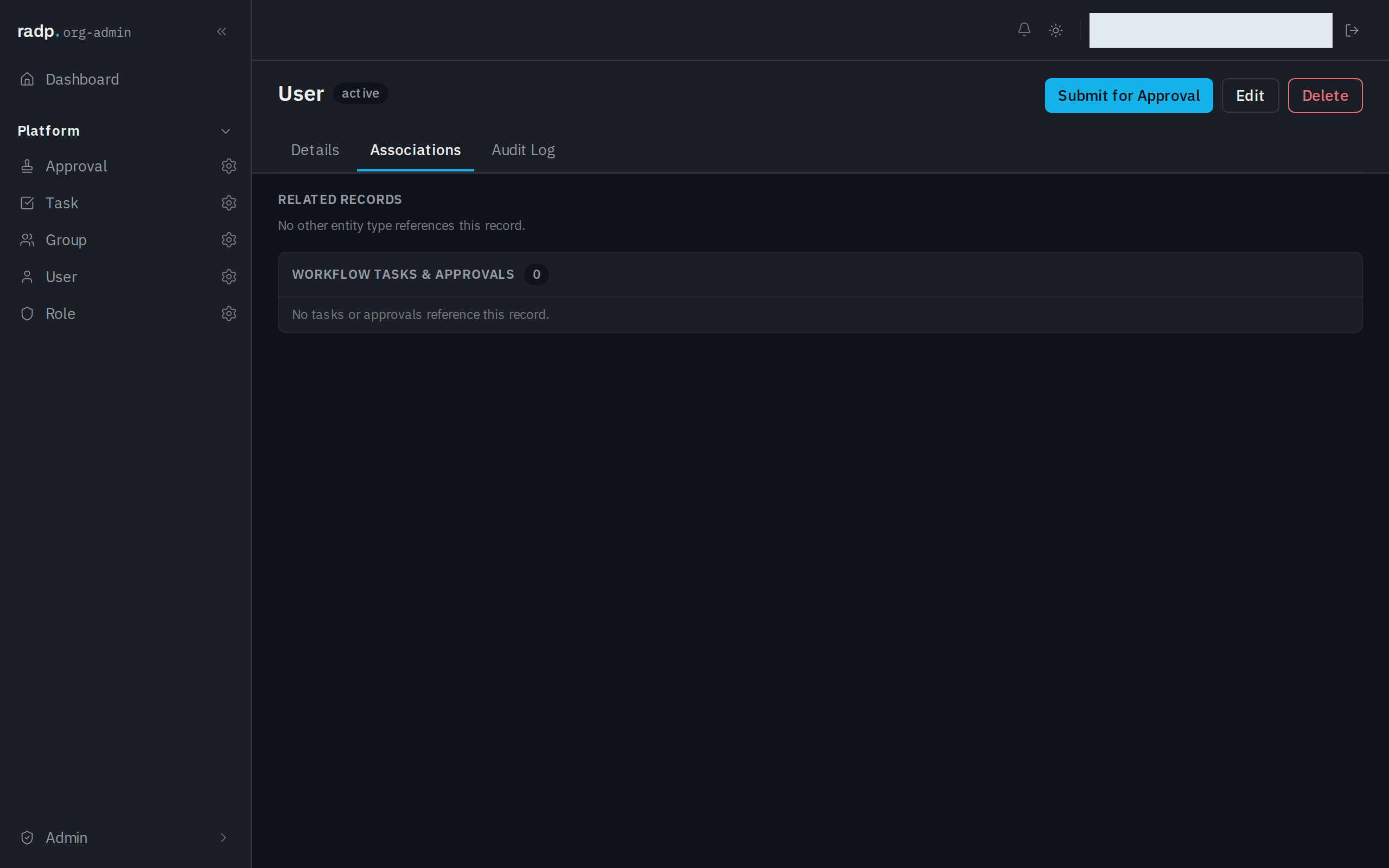 A record's Associations tab, with related records and workflow tasks and approvals