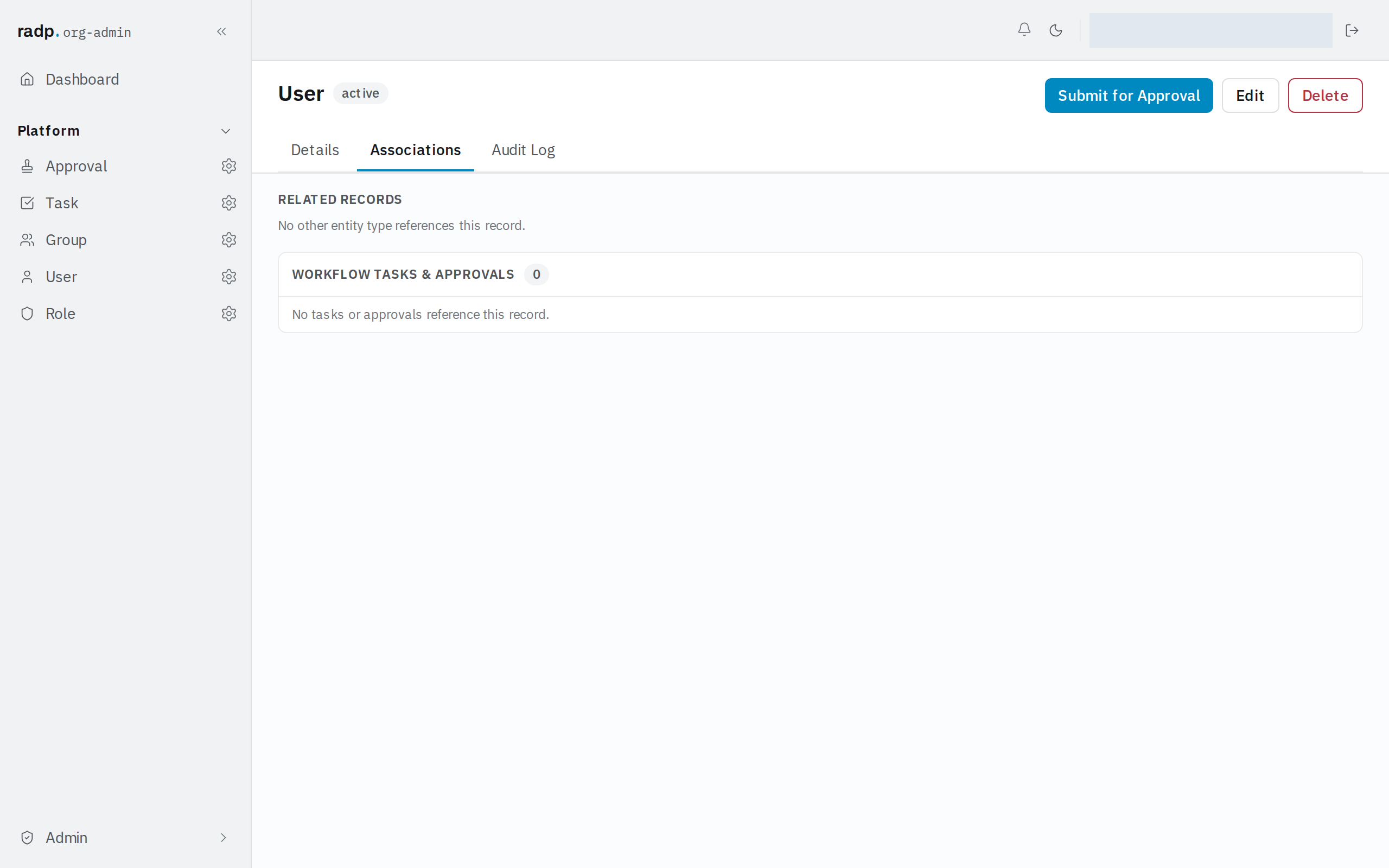 A record's Associations tab, with related records and workflow tasks and approvals
