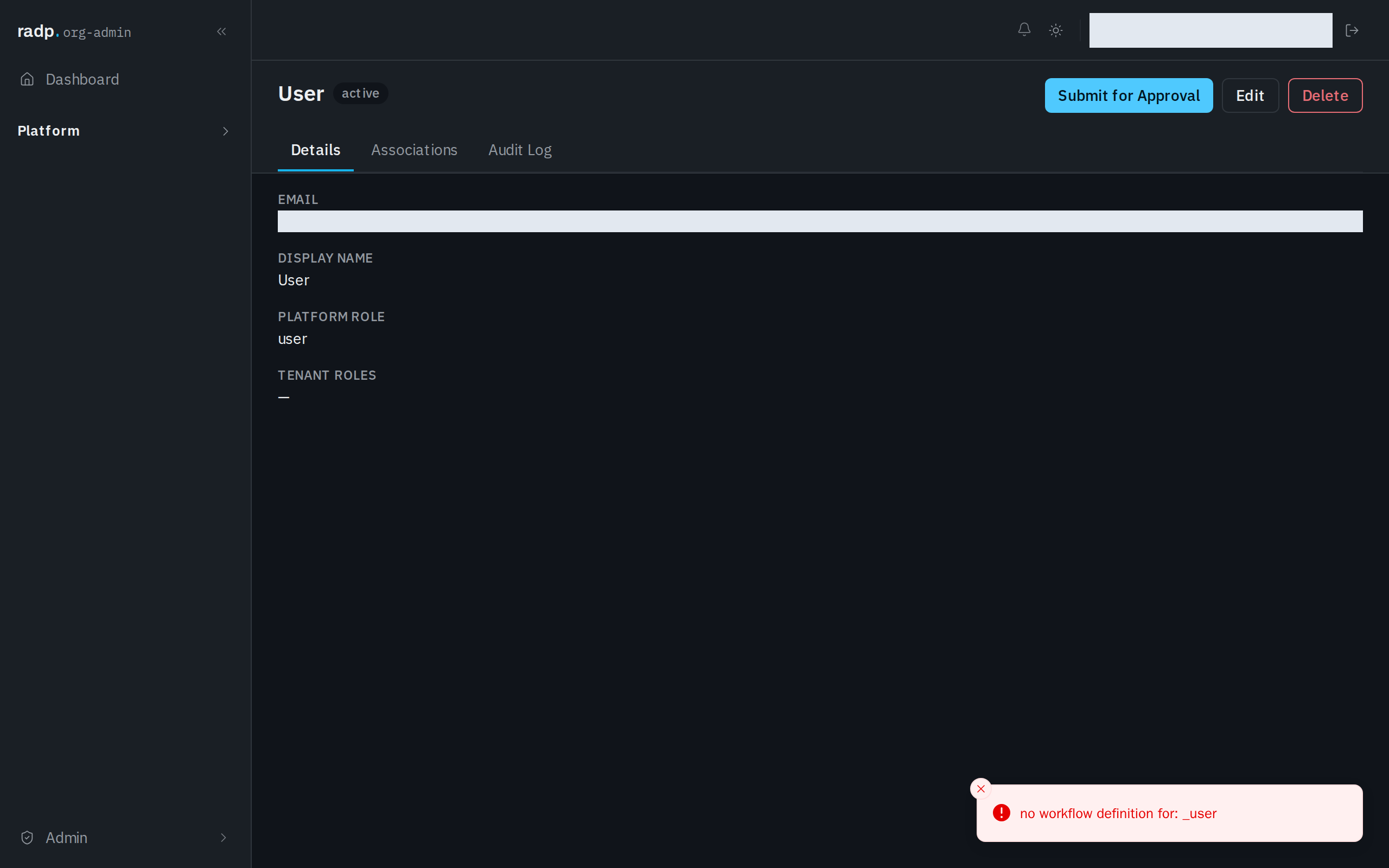 The message shown when a record type has no workflow definition