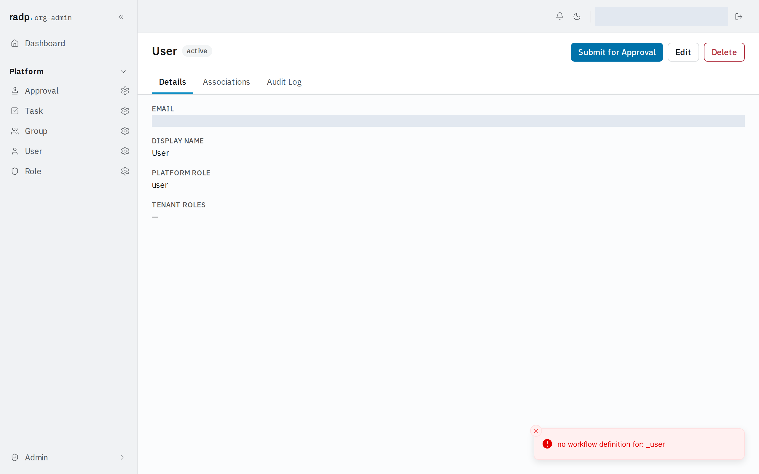 The same record reporting that there is no workflow definition for its record type