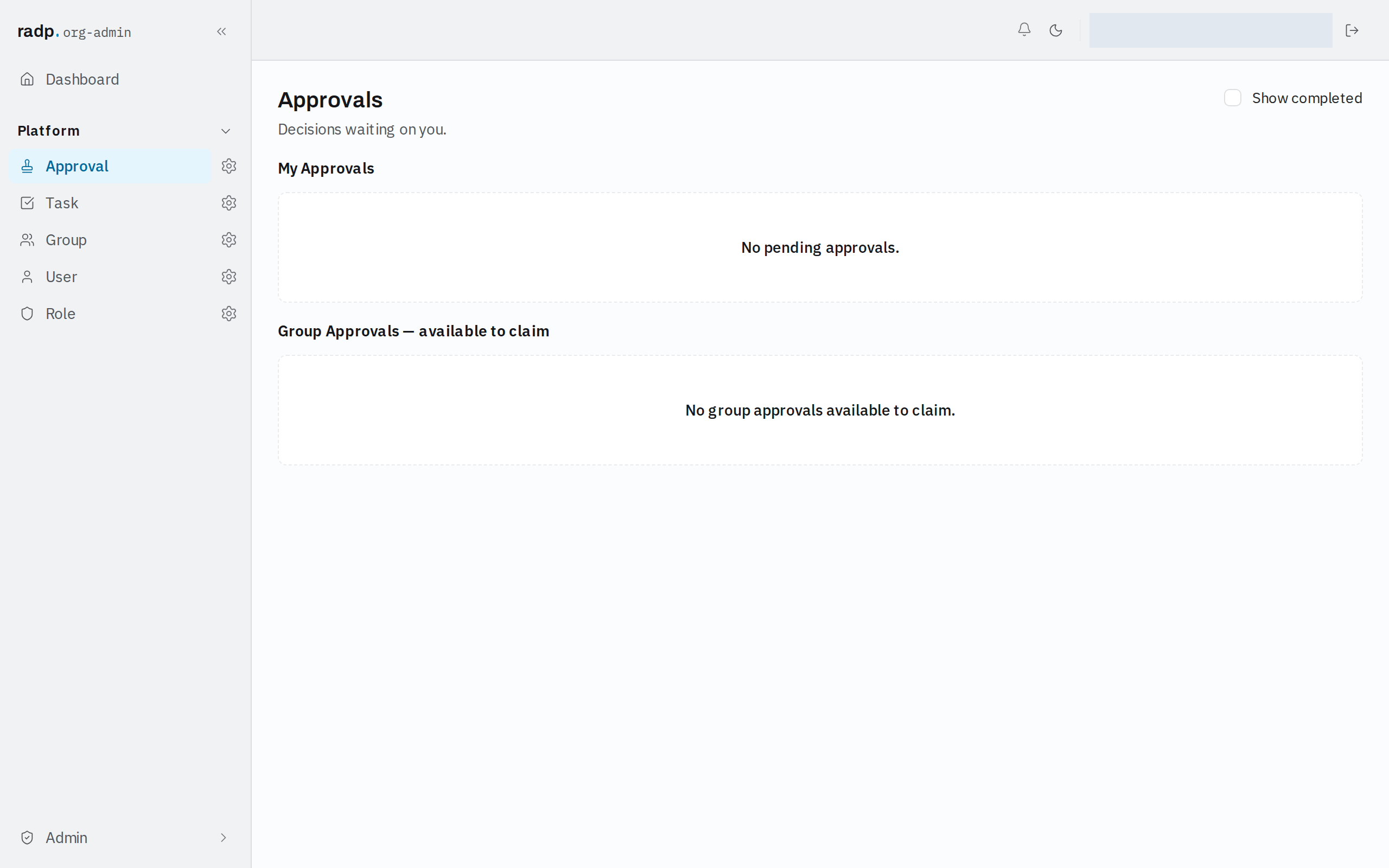 The Approvals inbox, with My Approvals and Group Approvals available to claim