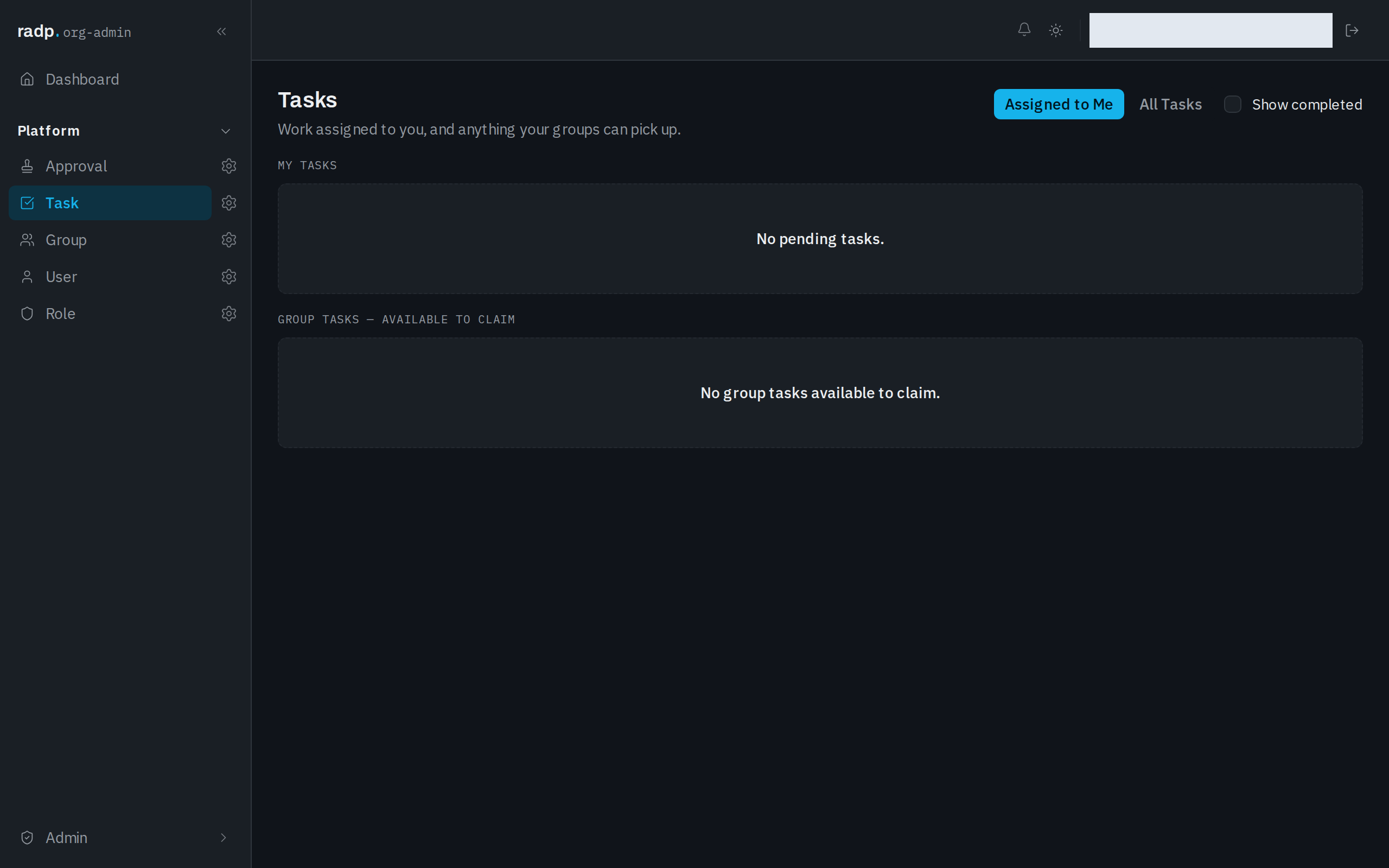 The Tasks inbox, with My Tasks and Group Tasks available to claim